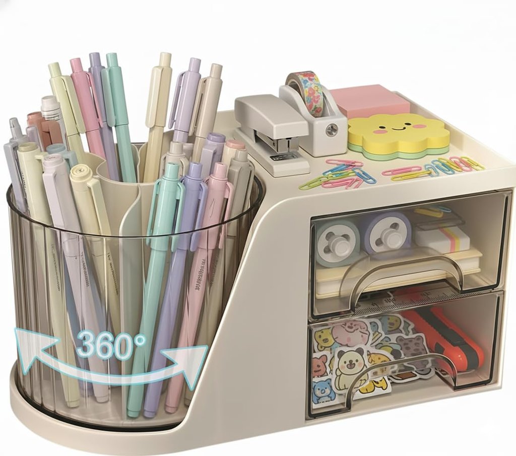 Organizador de escritorio giratorio con cajones: orden y estilo