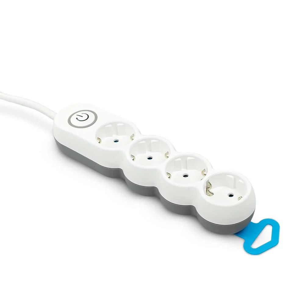 Garza Power regleta de 4 enchufes con interruptor y enchufe plano 1'4 m; 3500w en color blanco.