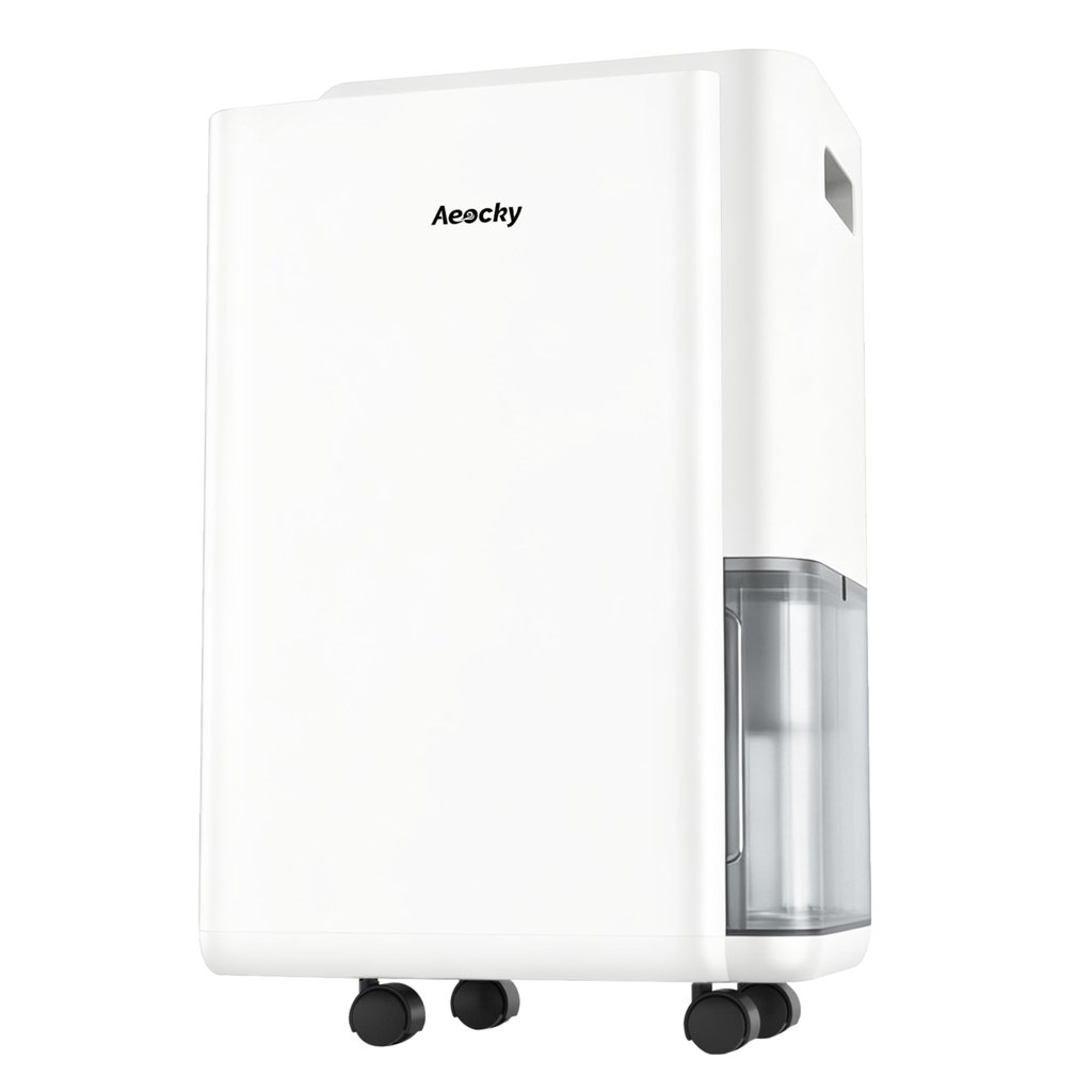 Deshumidificador AEOCKY 25 l/día: compacto y móvil para baño y sótano
