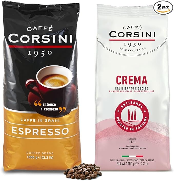 Caffè Corsini - Set Café en Granos Cremoso Casa Dulce Casa, Espresso, Tostado, 2x1Kg Total Set 2Kg