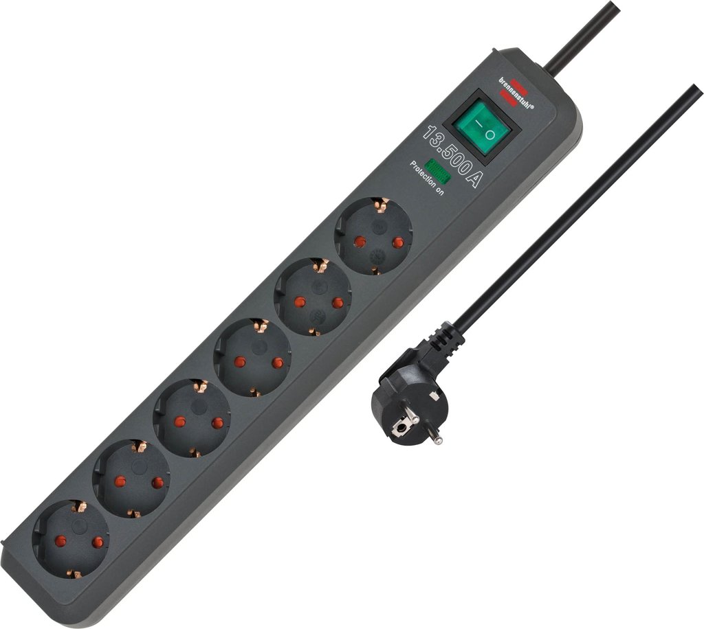 Regleta Brennenstuhl Eco‑Line 6 tomas + protección contra sobretensiones