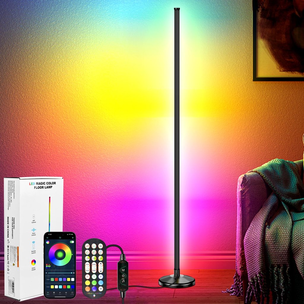 Lámpara de pie LED RGB de 145 cm: luz ambiental y estilo