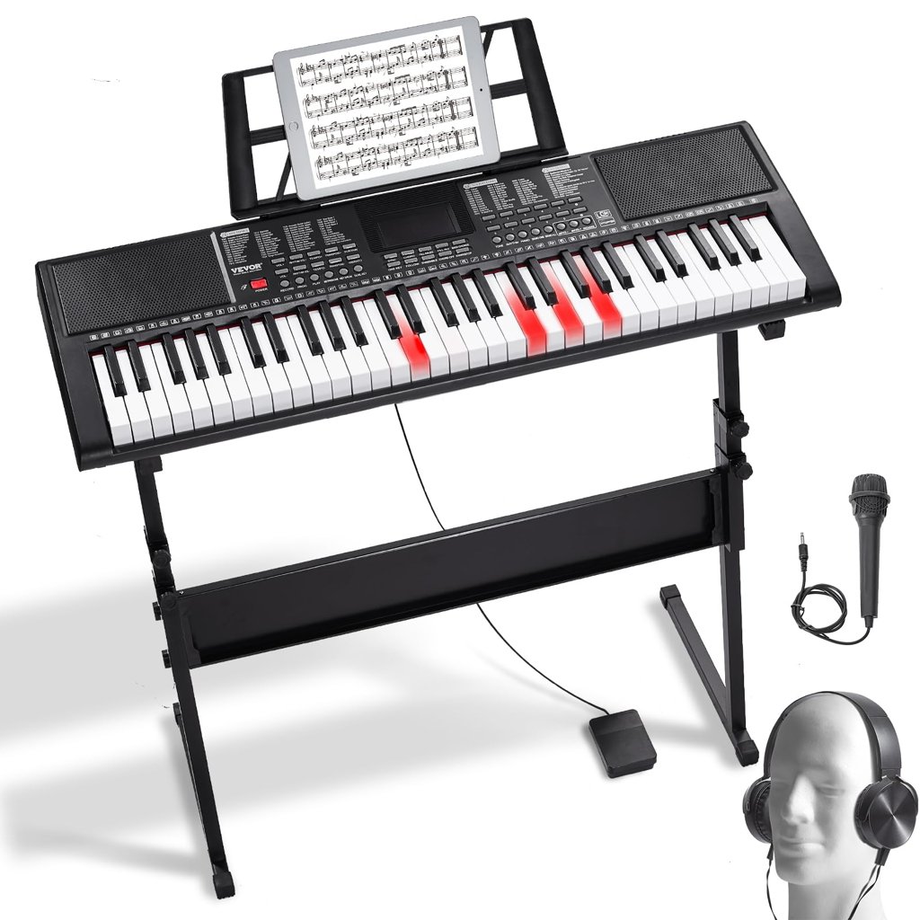 Teclado digital VEVOR BD-662 con 61 teclas iluminadas y accesorios