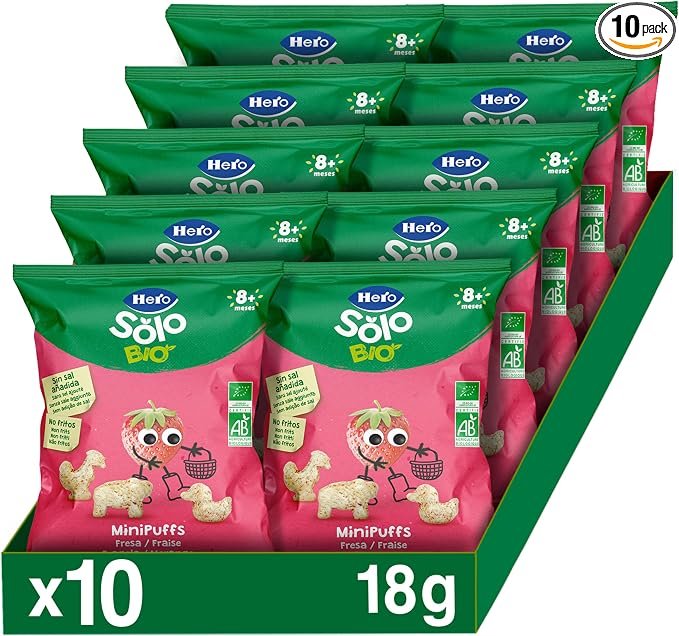 Mini snacks de fresa Bio Hero Solo para bebés desde 8 meses