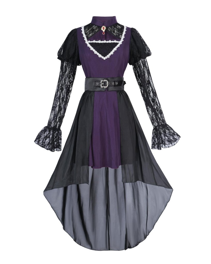 Vestido gótico de bruja con encaje y tul – estilo Halloween