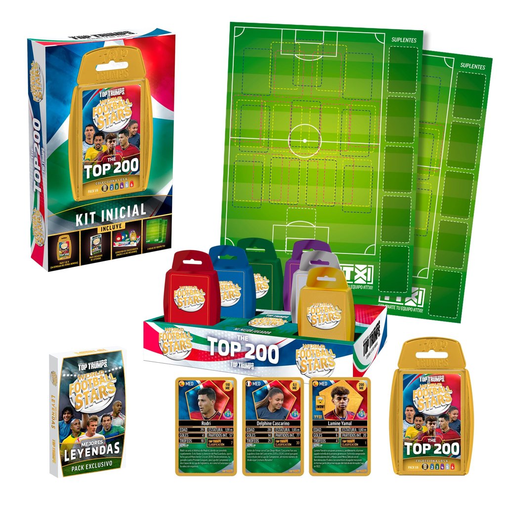 Kit de inicio Bizak Futbol Mundial Top 200 con 34 cartas y campo de juego
