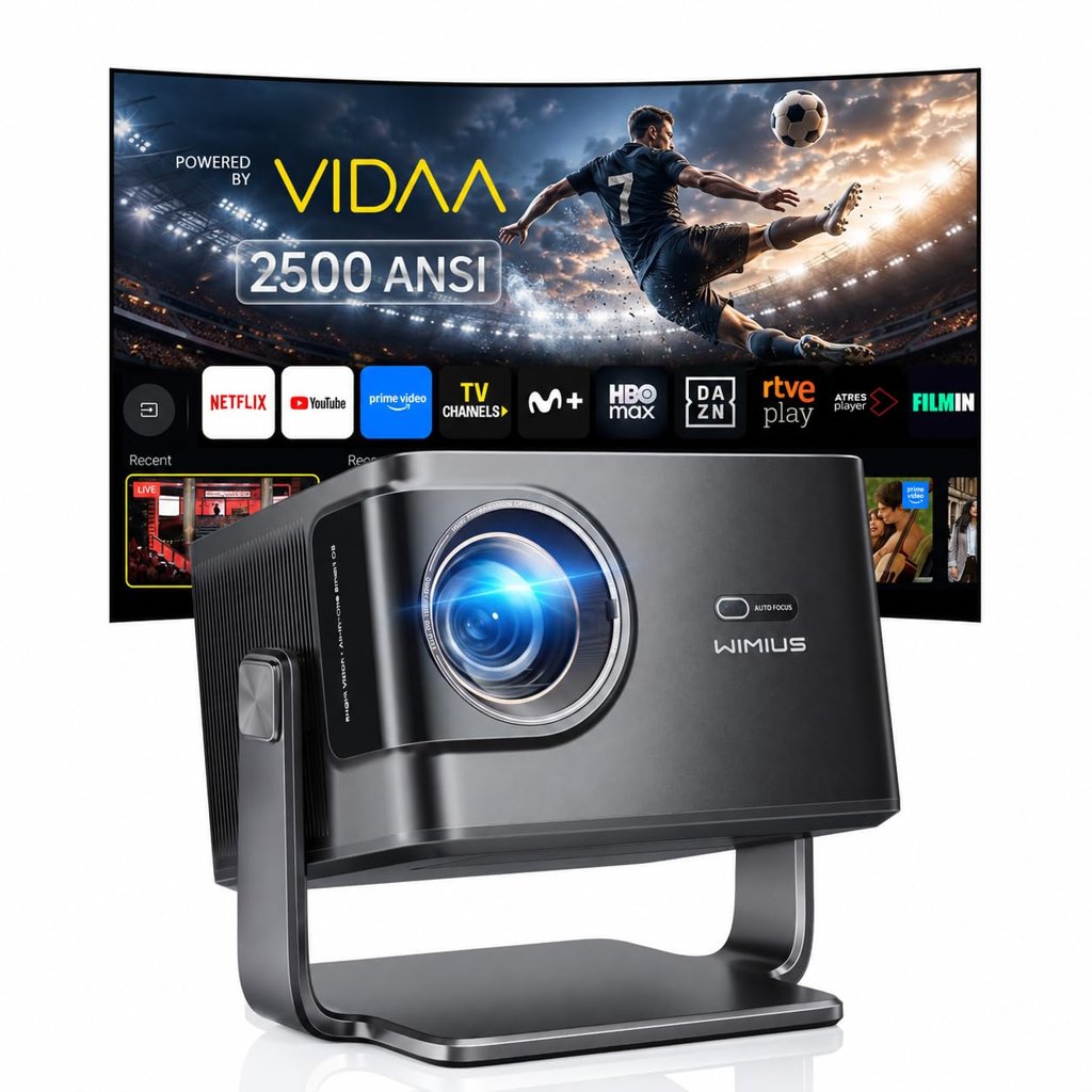 Proyector 4K, 2500 ANSI Ultra Brillante, VIDAA OS Rápido y Fluido, Dolby Audio 56W, Proyector Exterior para Ci