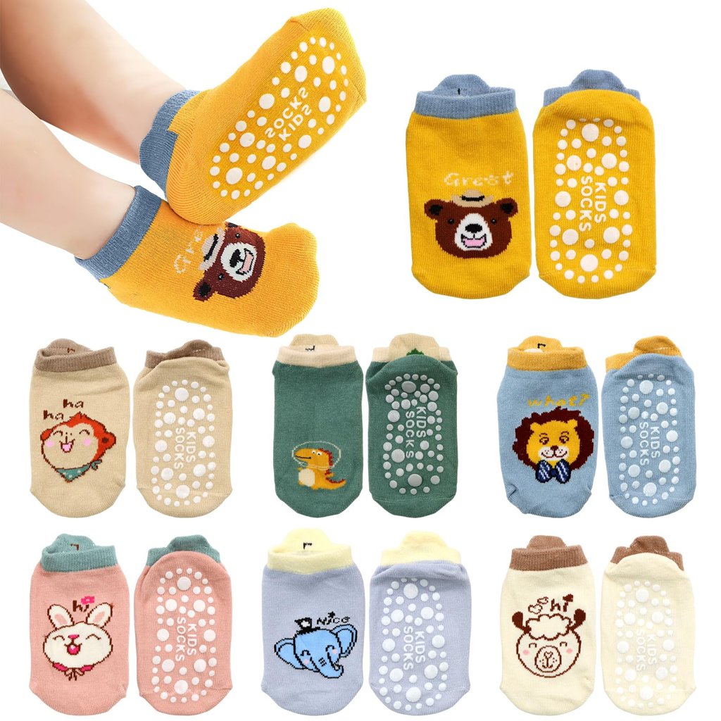 7 Pares Calcetines Antideslizantes Bebe Niño Niña de 0 a 5 Años, Multicolores Calcetines Antideslizantes de Al