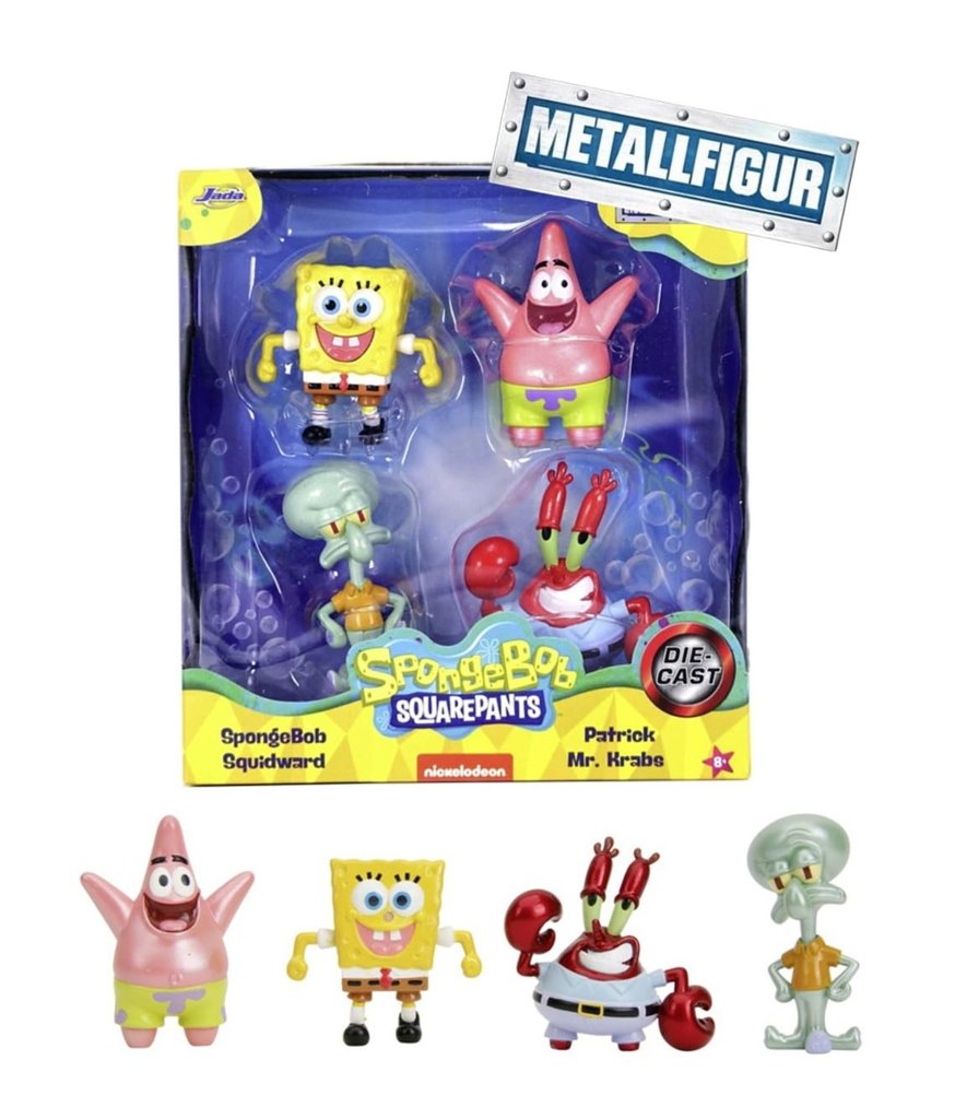 Colección oficial de 4 figuras metálicas de Bob Esponja