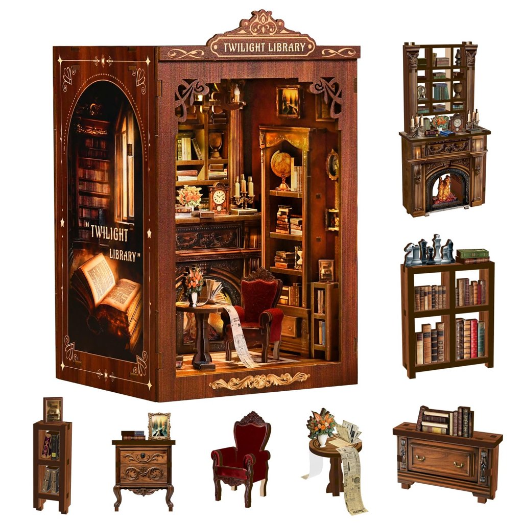 Crea tu propio rincón literario en miniatura – Kit 3D de madera