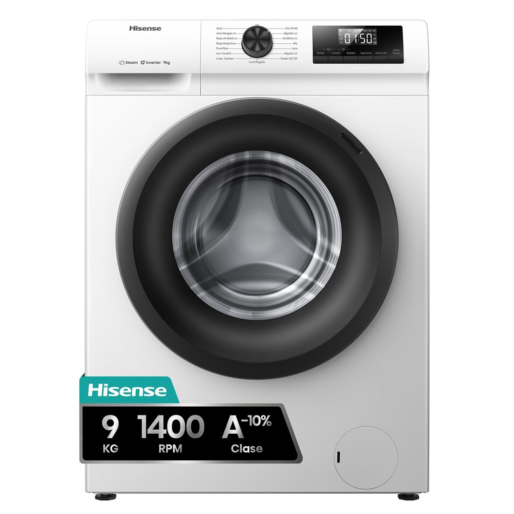 Lavadora Hisense 9 kg con vapor y lavado rápido, ahorro del 14 %
