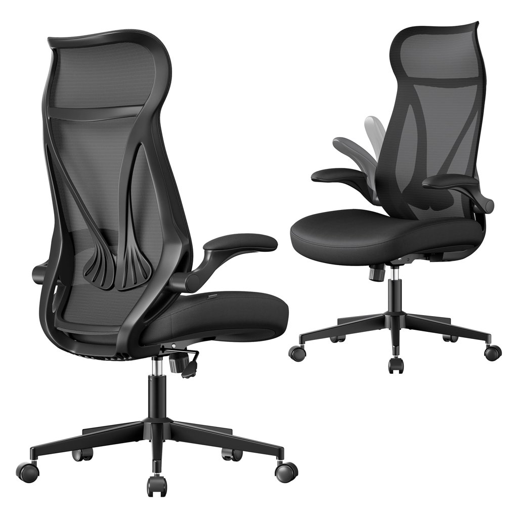 SONGMICS Silla de Escritorio de Malla, con Reposacabezas, Altura Ajustable