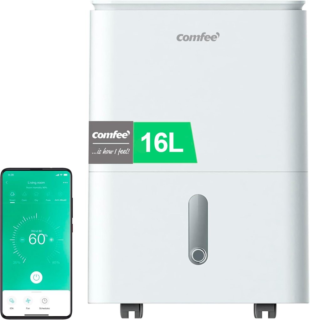 COMFEE' Deshumidificador de Humedad 16L Silencioso | WiFi/App, Modo Secado de Ropa y Auto Antihumedad, Purific