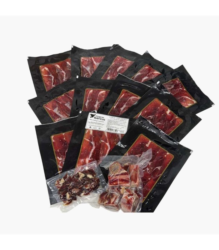Jamón de cebo 50% ibérico loncheado + taquitos y huesos 7,5 kg