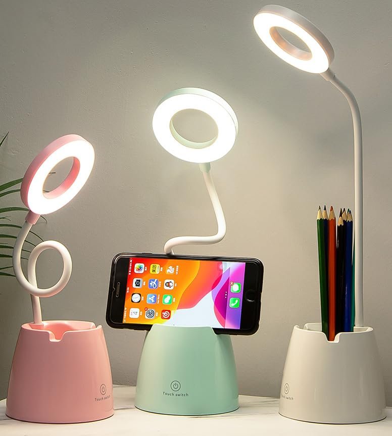 Lámpara LED de escritorio recargable, cuello flexible y 3 modos de luz