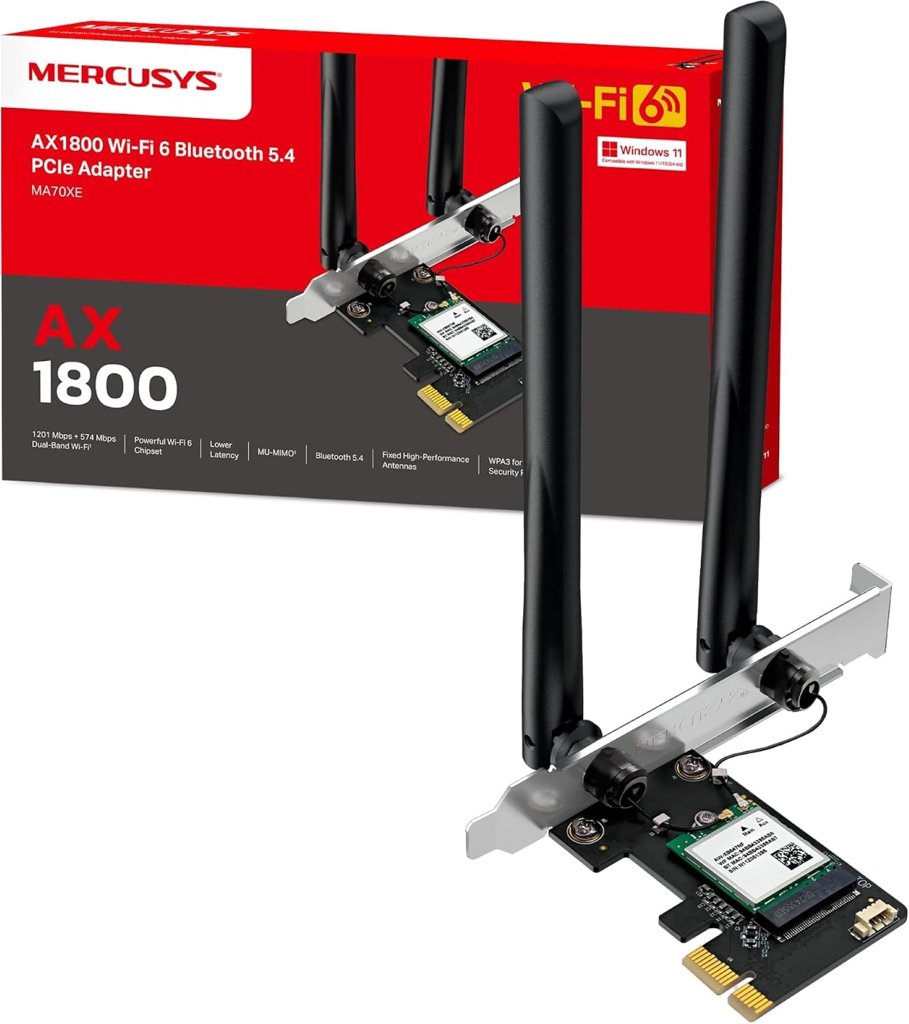 Tarjeta de red Mercusys MA70XE PCIe Wi-Fi 6 AX1800 + Bluetooth 5.4 | Doble banda