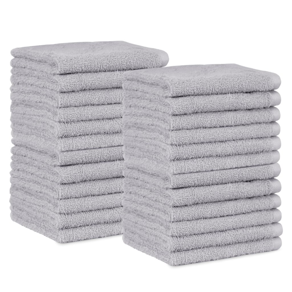 Amazon Basics Juego Toallas Baño 100% Algodón Absorbente Toalla Lavabo 30x30 cm, Gris, Pack 24 Unidades