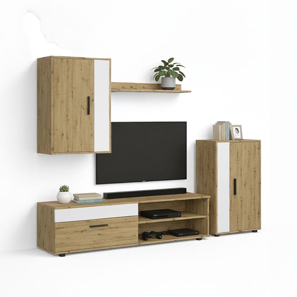 Mueble modular Lunet 190: estilo alpino y blanco para tu salón