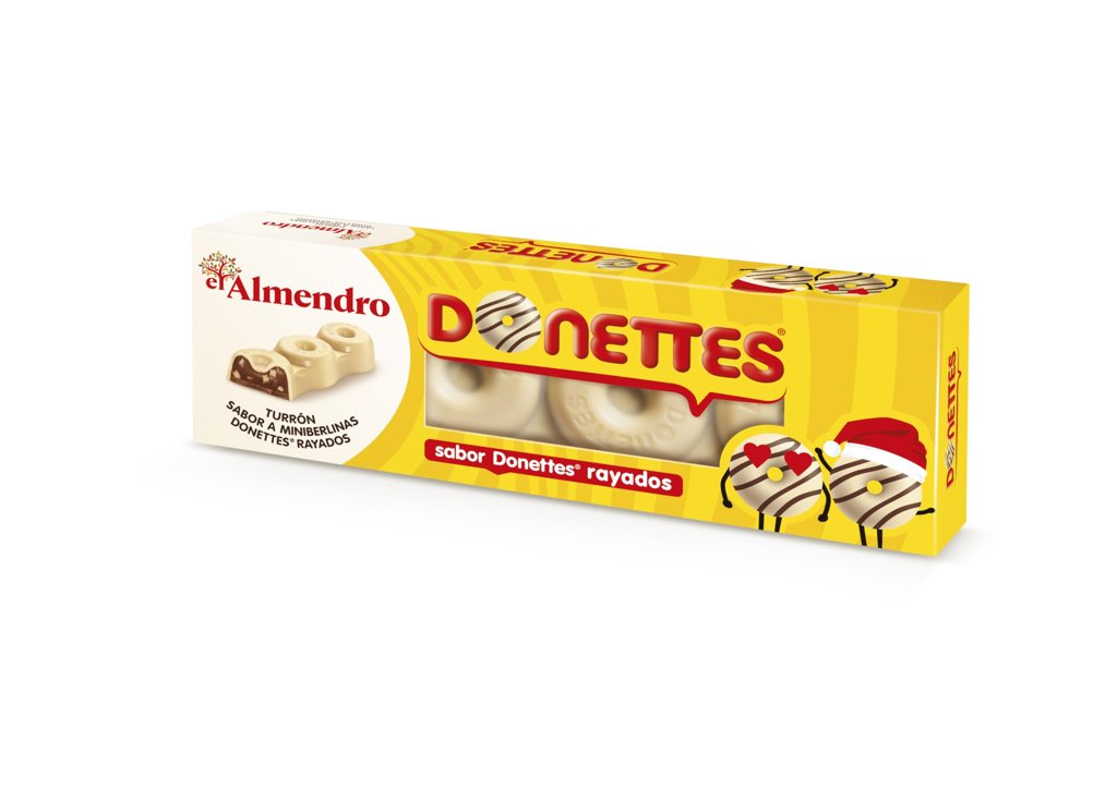 Donettes Rayados de El Almendro: turrón praliné de chocolate con bizcocho