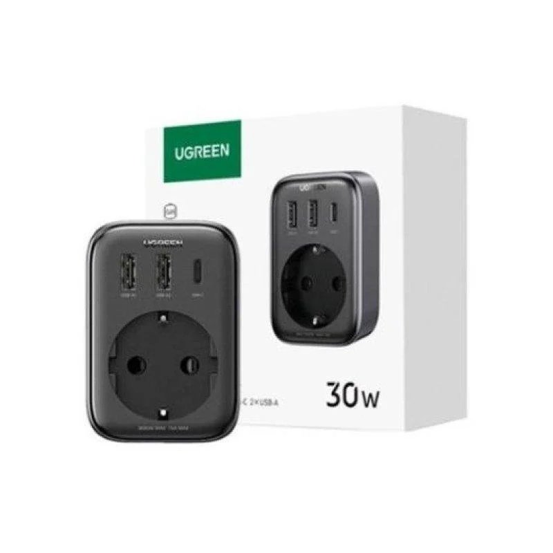 Cargador Ugreen 30W 2USB‑A + 1USB‑C: carga rápida y segura