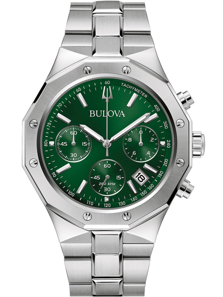Bulova Classic Octagon: elegante cronógrafo de esfera verde