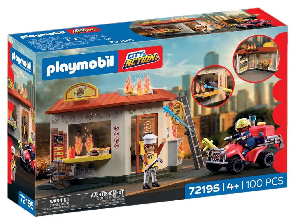 Aventura de bomberos: quad y puesto de hamburguesas Playmobil