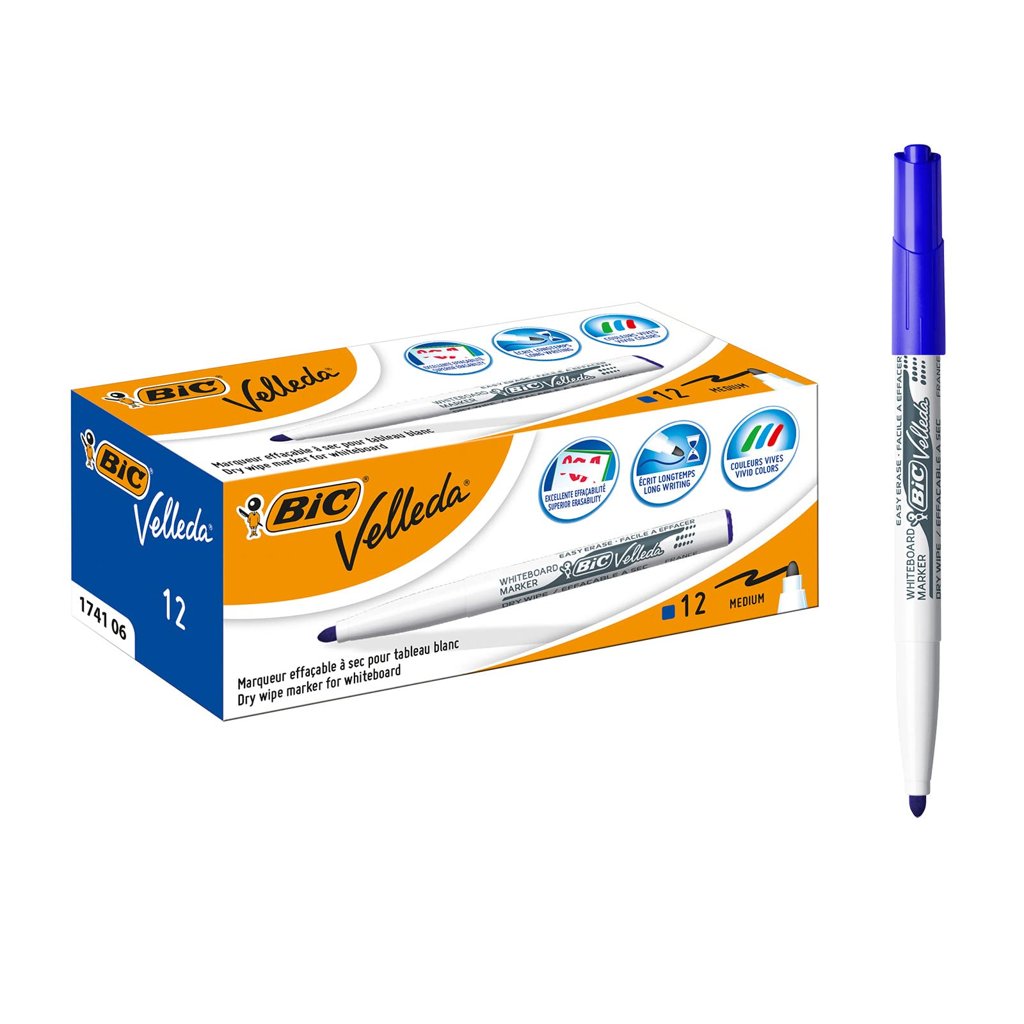 Set de 12 rotuladores BIC Velleda azul de punta mediana