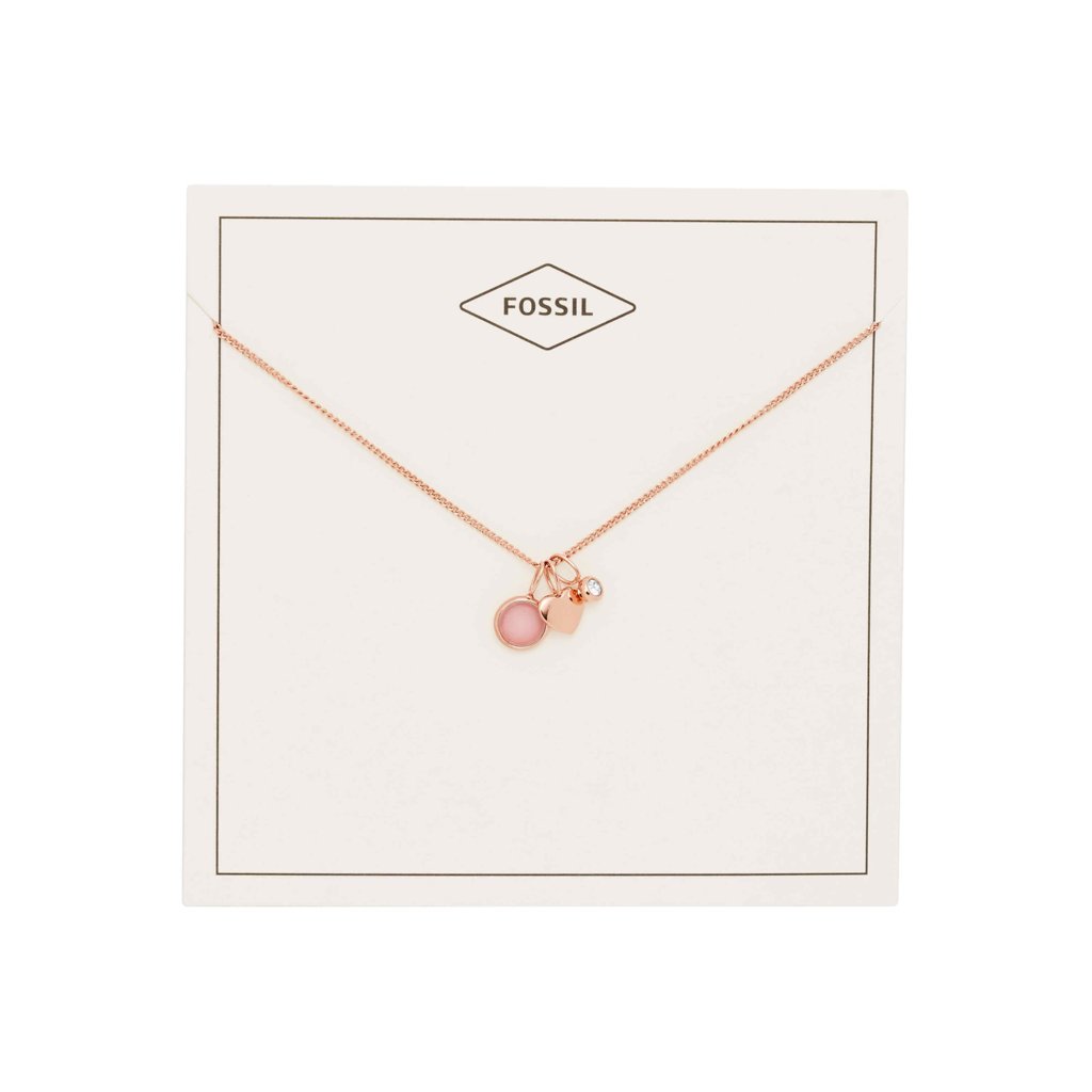 Fossil Collar colgante redondo de acero inoxidable tono oro rosa