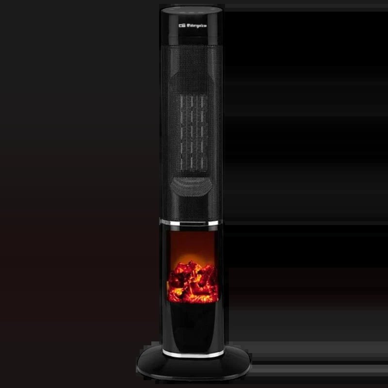 Calefactor de torre con efecto llama y mando a distancia – calor instantáneo
