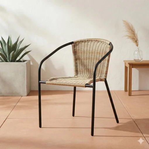 Silla de jardín apilable en mimbre, estilo natural y cómoda