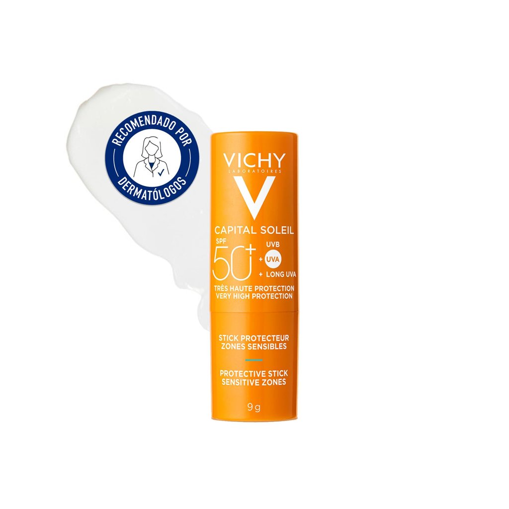 Vichy Stick Zonas Sensibles, SPF50+, Para Zonas Sensibles, Protección Solar de Alto Espectro Contra Rayos UVA/