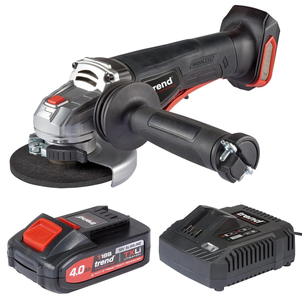 Amoladora angular inalámbrica 18V, motor brushless y mango antivibración