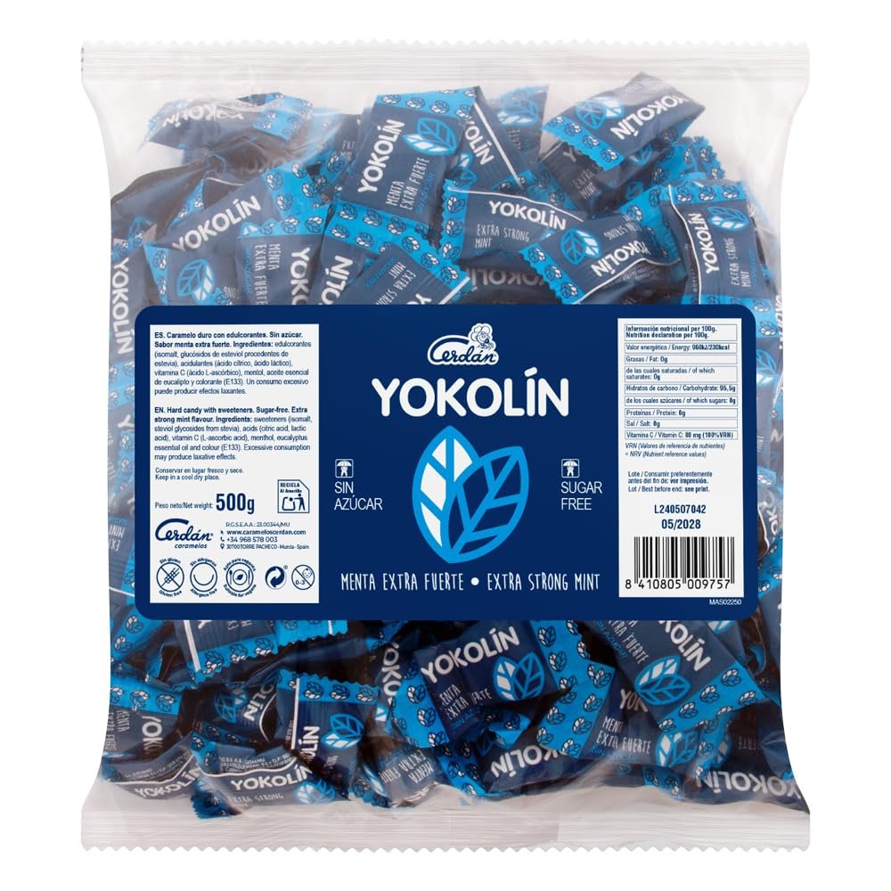 Caramelos sin azúcar Yokolín de menta extra fuerte – 500 g