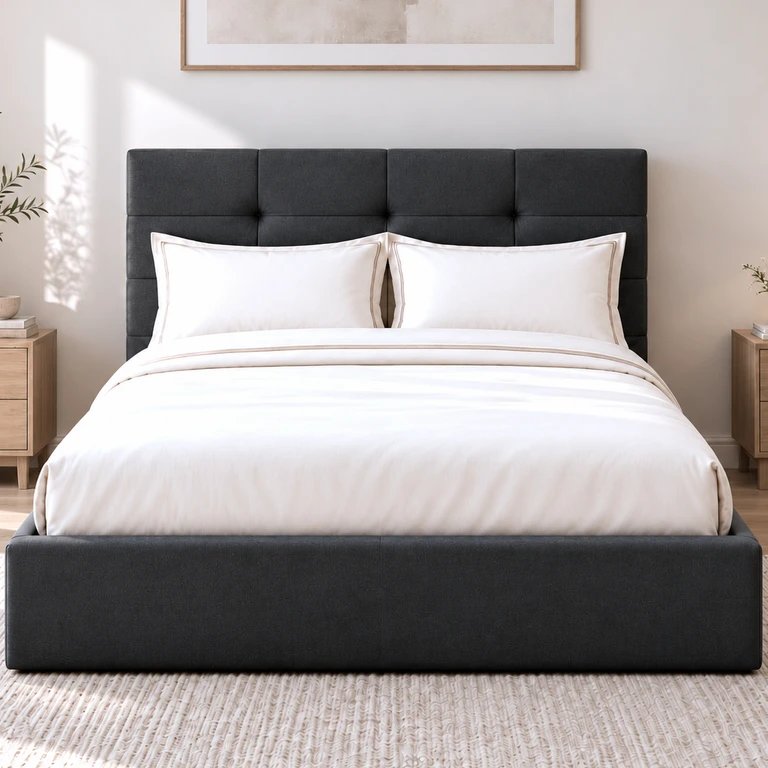 Cama canapé tapizada 150 x 190 con almacenaje y somier elevable