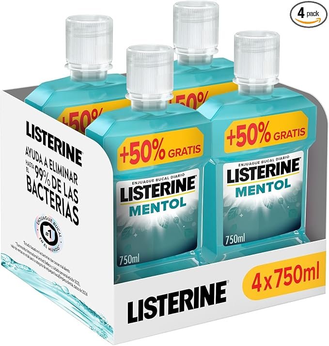 LISTERINE Mentol 750 ml – 4 unidades, protección 24 h