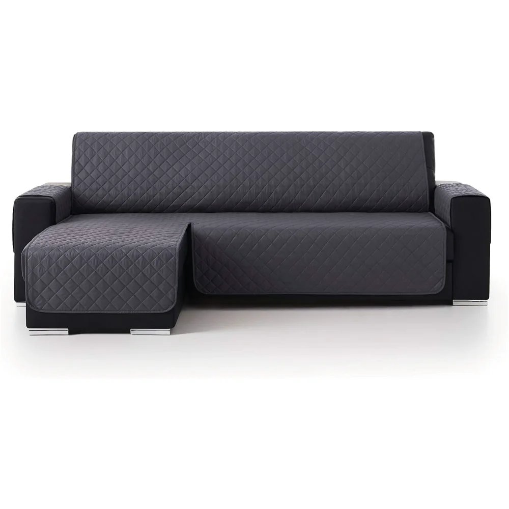Funda reversible para sofá chaise longue con acolchado