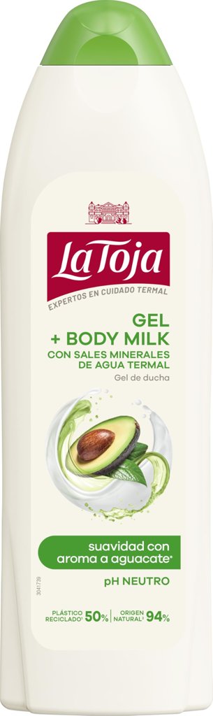 2 Geles La Toja Body Milk Avocado, 600 ml (comprando 4 u por 1,82€ cada bote)