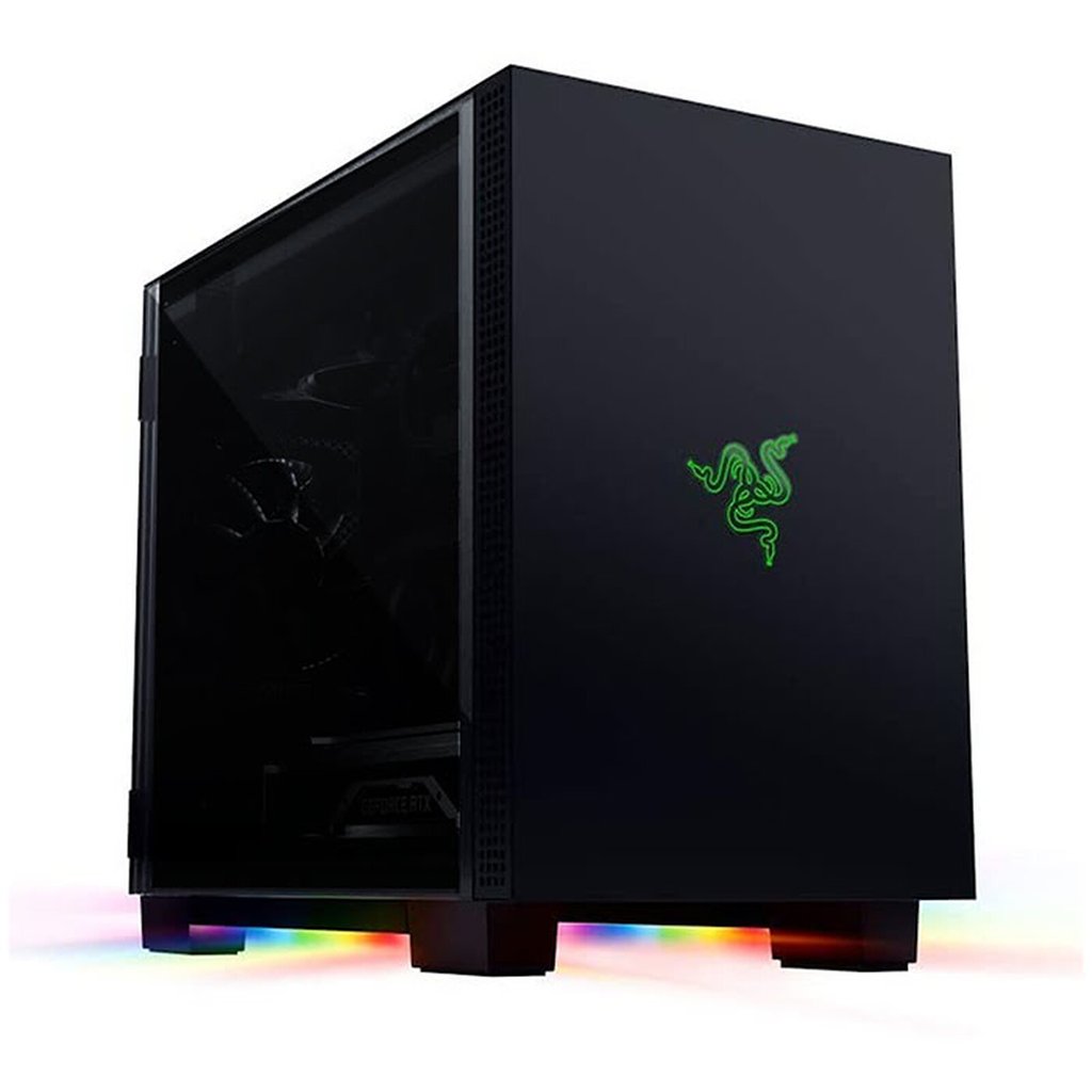 Caja Razer Tomahawk Mini‑ITX con cristal templado y luces Chroma