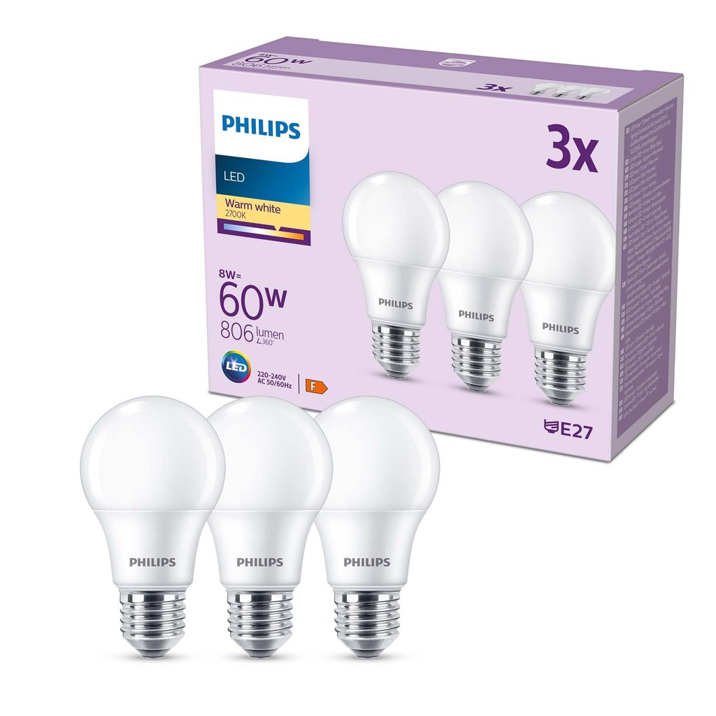 Pack de 3 bombillas LED Philips Classic, luz cálida y ahorro energético