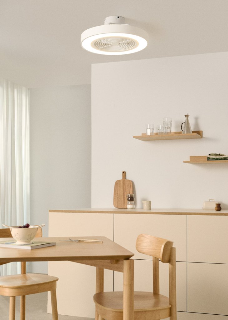 WIND CLEAR EASY - Ventilador de techo 40 W silencioso Ø50 cm, aspas ocultas y luz LED - Lino natural