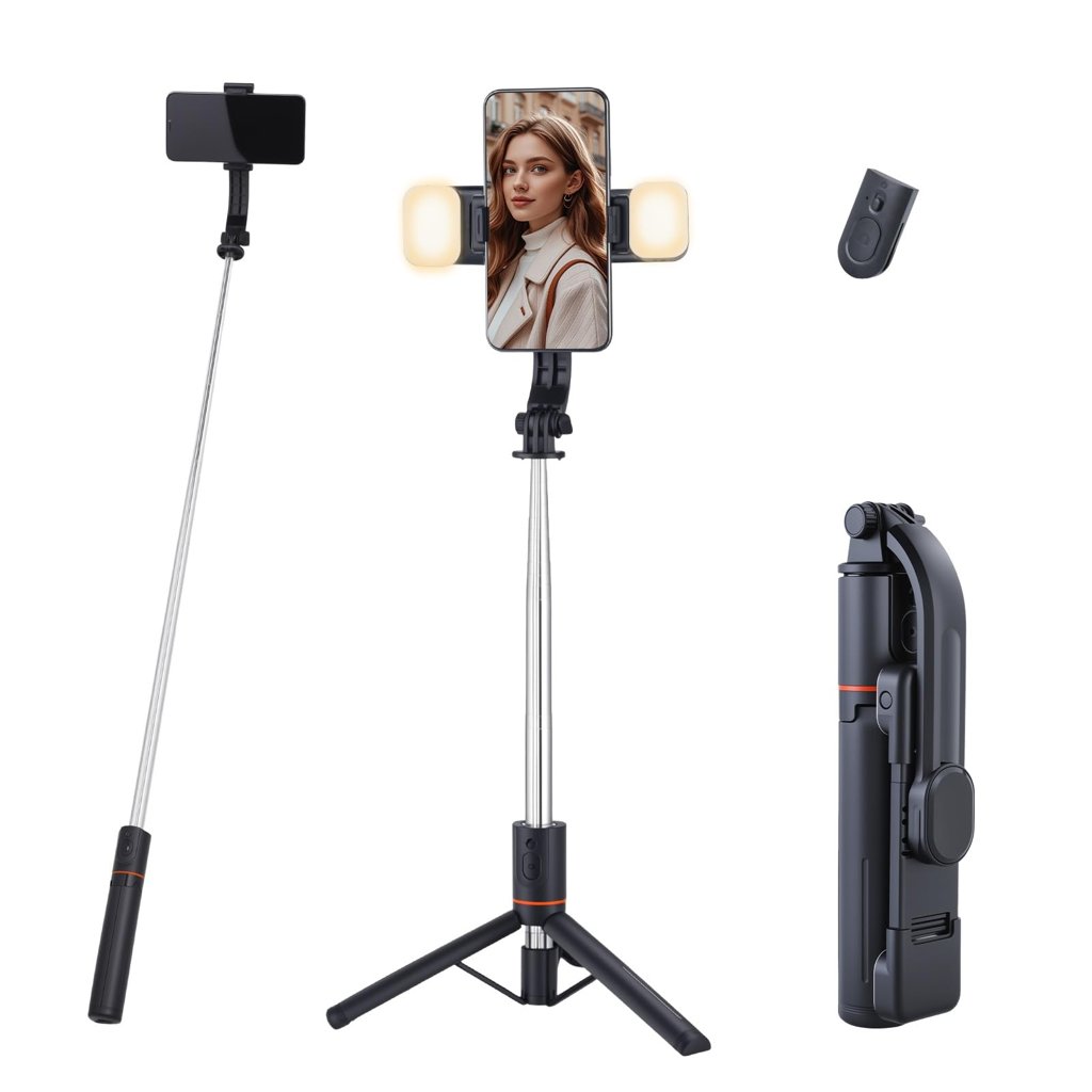 Selfie Pro: Trípode telescópico de 116 cm con luces y mando