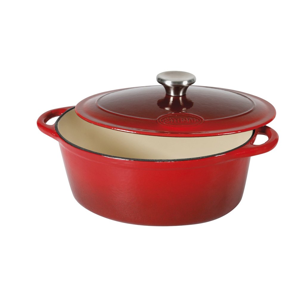 Cacerola de hierro forjado Sitram en rojo y beige