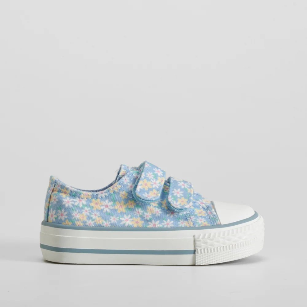 Zapatillas de lona azul con flores para bebé (talla 20‑25)