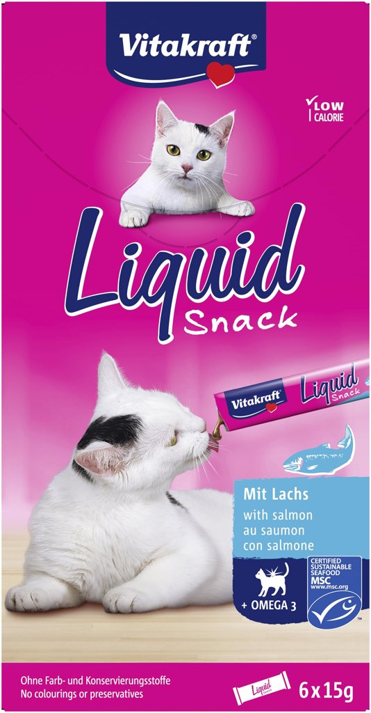 Pack 66 sobres Vitakraft Liquid Snack Salmón para gatos – gran ahorro