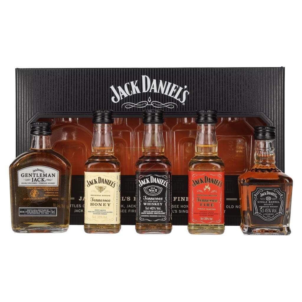 Pack de 5 miniaturas de Jack Daniel's en caja regalo