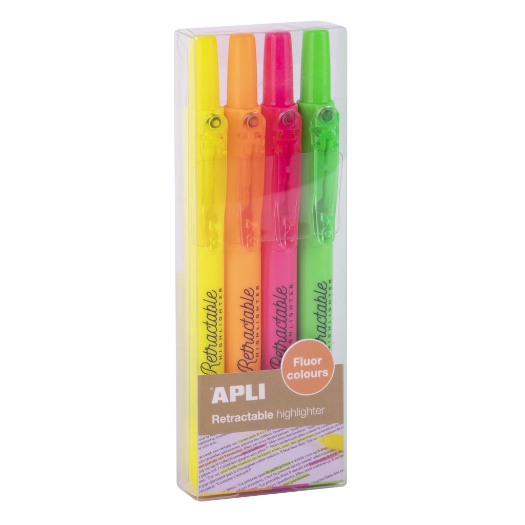 Pack de 4 subrayadores fluorescentes retráctiles – colores vivos
