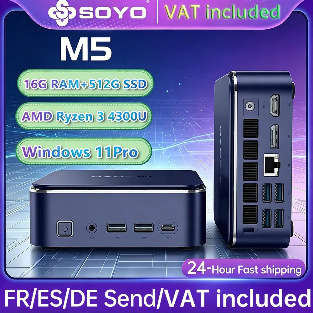 Mini PC SOYO M5 con Ryzen 3, 16GB RAM y 512GB SSD a precio mínimo