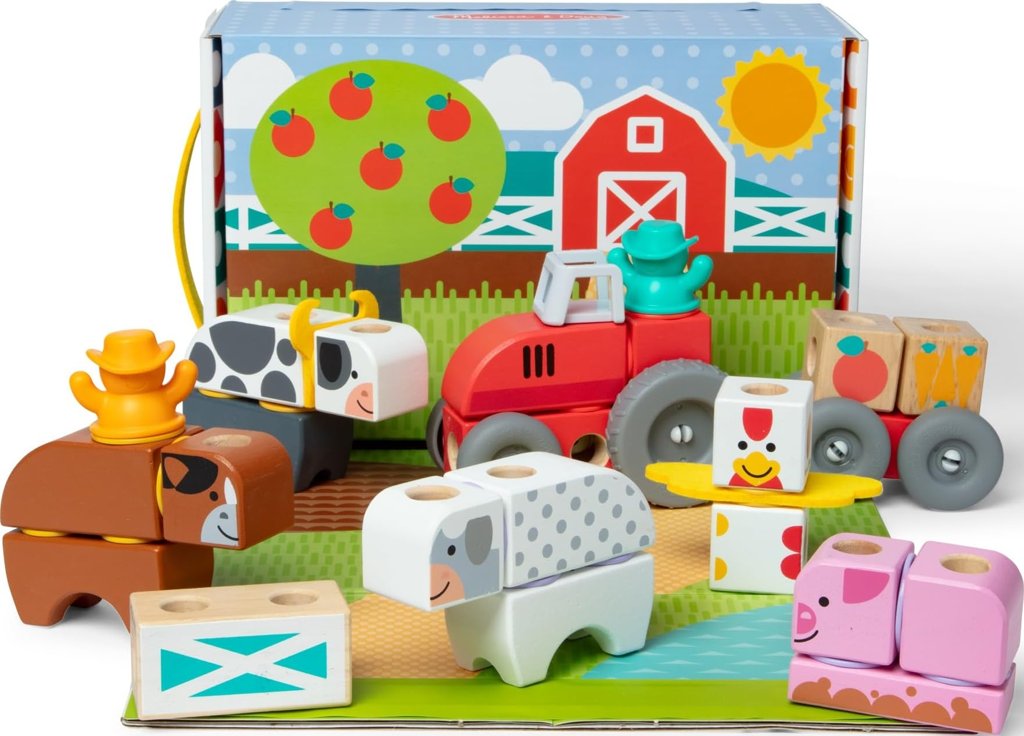Set Granja de Madera: 56 bloques para construir animales