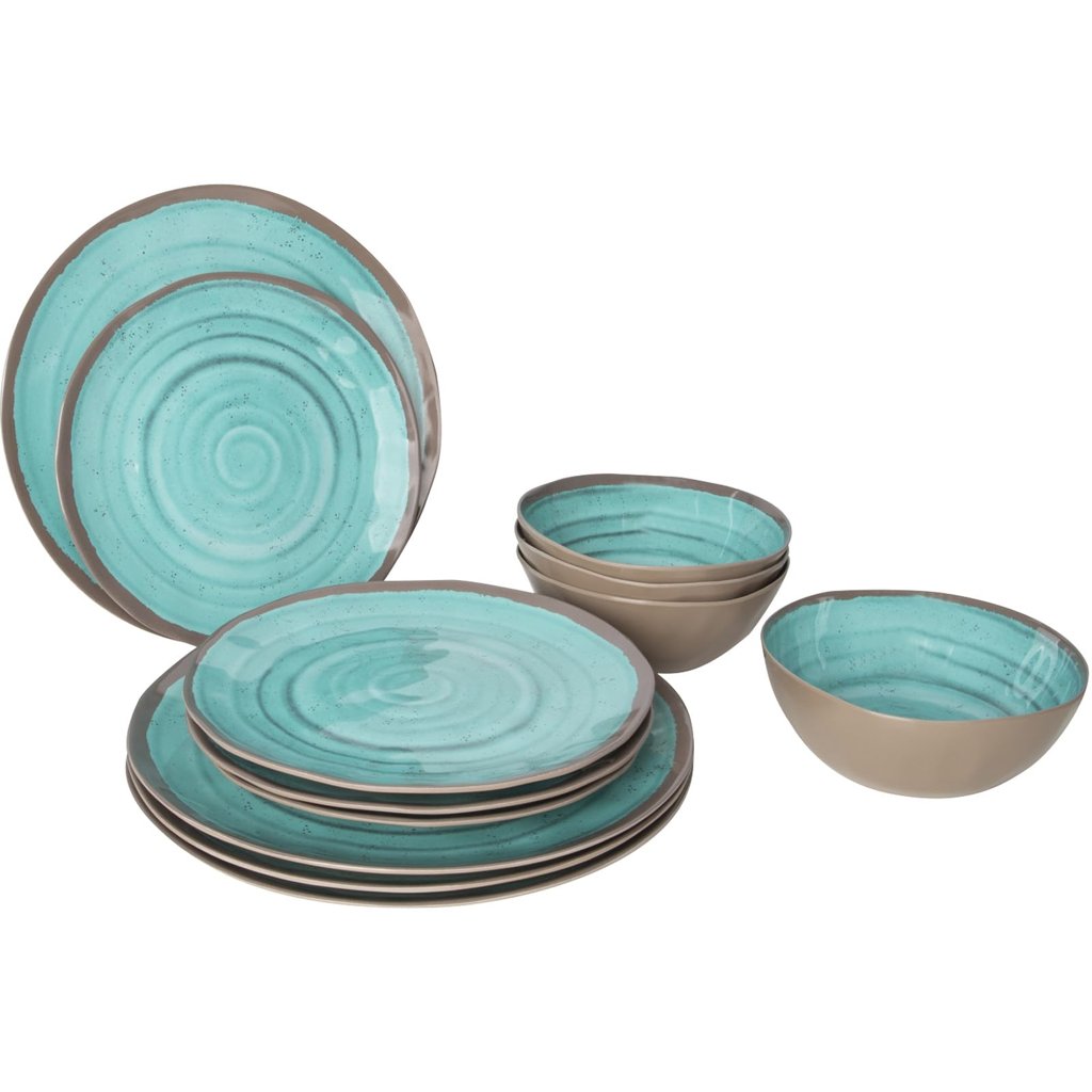 Set de 12 piezas de vajilla melamina Aqua – estilo Halo