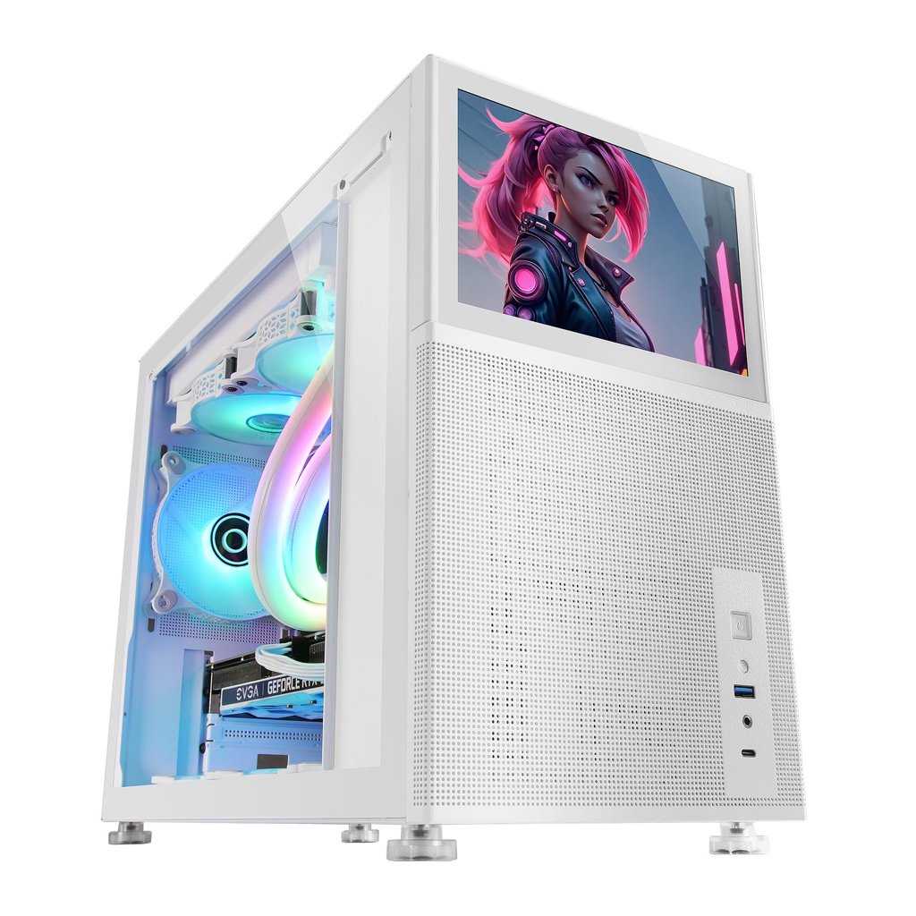 Caja Micro-ATX Mars Gaming con pantalla LCD de 8 pulgadas y diseño modular